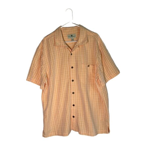 Island Shores Peach Plaid Short-Sleeve Button Down Shirt, XL - Picture 4 of 7